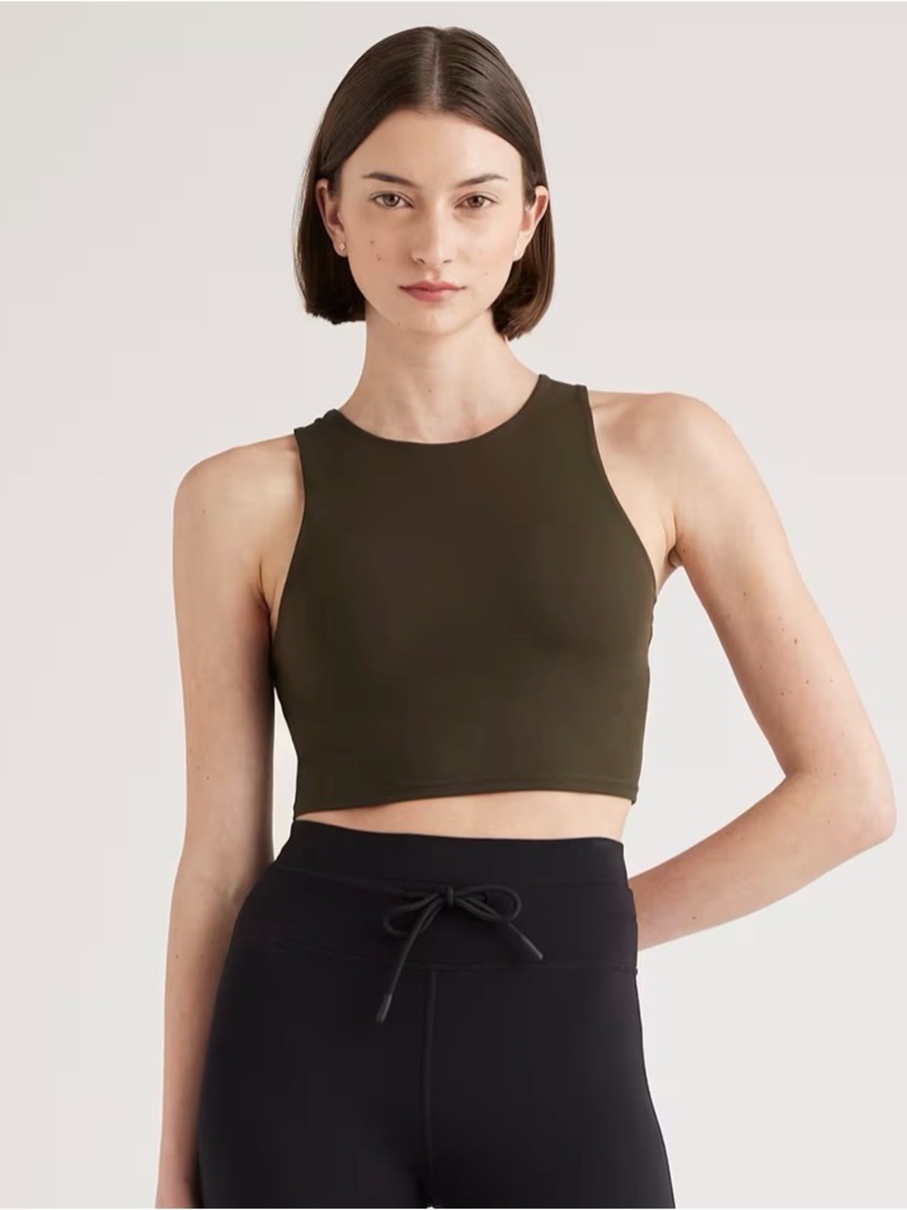 Quince Olive High-Neck Cropped Sports Tank